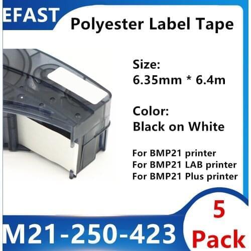 5 Pack M21 250 423 Polyester Label Tape For BMP21 PLUS bmp21 LAB Printer Label Maker Label Tape Barcodes Graphics Black On White