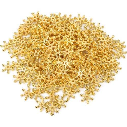 500-100Pcs Golden Snowflake Acrylic Beads 12mm For Jewellery Marking Loose Spacer Beads Bracelet Necklace Charm Jewelry Finding