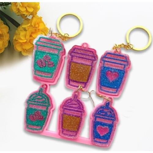 6 Coffee Cups Keychain Epoxy Resin Mold Earrings Pendant Casting Silicone Mould DIY Crafts Jewelry Casting Tools