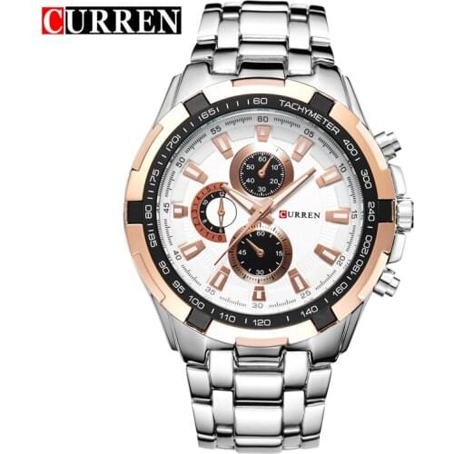 CURREN Top Brand Luxury Full Stainless Steel Sports Watch Men Fashion Casual Quartz Men Watches Military Wristwatch Waterproof