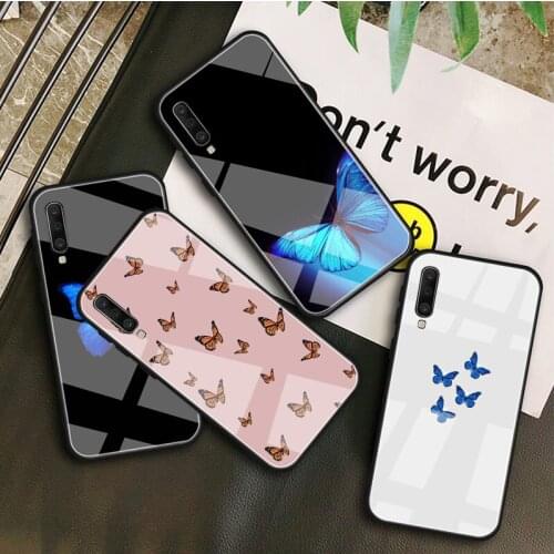 Butterfly Tempered Glass Case For Samsung Galaxy A 10S 10E 20S 20E 30S 40 50S 60 70 80 90 6 7 8 Shell