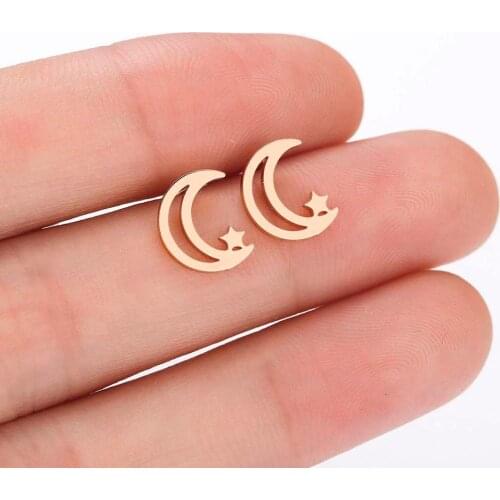 CHENGXUN Crescent Piercing Moon Star Outline Earrings for Women Girl Universe Galaxy Charm Stud Earrings Moon Star for Child