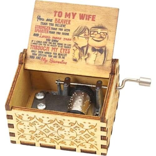 Wood Music Box for Wife ,Hand Cranked Laser Engraved Vintage Musical Boxes Case Gifts for Birthday/Valentines Days/Thanksgiving