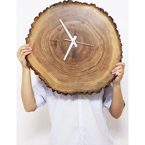 Wooden Simple Wall Clock Solid Wood Ring Clock Mute Living Room Watch Wood Design Horloge Farmhouse Decor BB50WC