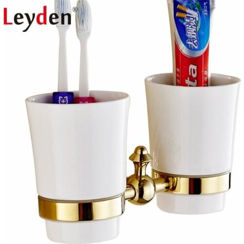 Leyden ORB/ Gold Toothbrush Tumbler Holder Brass Black Toothbrush Holder Wall Mounted Bath Cup Hanger Rack Bathroom Accessories