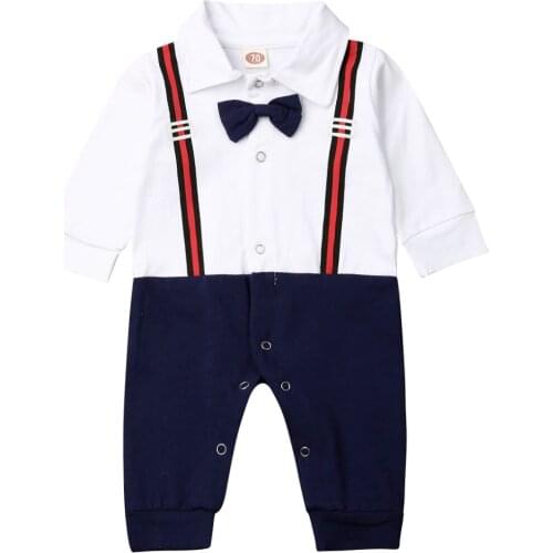 Gentleman Kids Baby Boys Bow Tie T Shirt Tops Jumpsuit Clothes Outfits Set Spring Solid Long Sleeve Babys Clothing Set