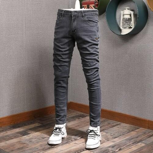 Mens Dark Gray Jeans Men Summer Fashion Side Zipper Design Thin Denim Trousers Korean Style Slim Fit Pencil Pants