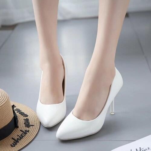 White Round Head High Heels Thin Heels Elegant Single Shoes Sexy Pumps Professional Womens Shoes Large Size Work Shoes 41,42,43