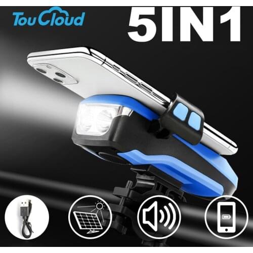 5 IN 1 Flashlight for bike light front USB Rechargeable Solar Horn Phone Holder flashing lights Led for Bicycle lantern