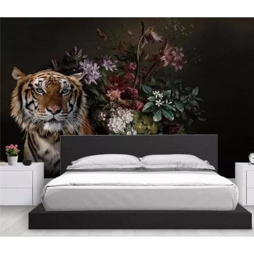 Custom photo Mural Wallpaper Papel De Parede 3D Room Bedroom Black hand painted lily tiger Printed Wall paper Murals