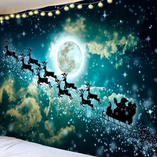 Christmas Tree Background Decoration Tapestry Reindeer Fireplace Candle Light Xmas Deco Wall Hanging Tapestry Living Room Décor