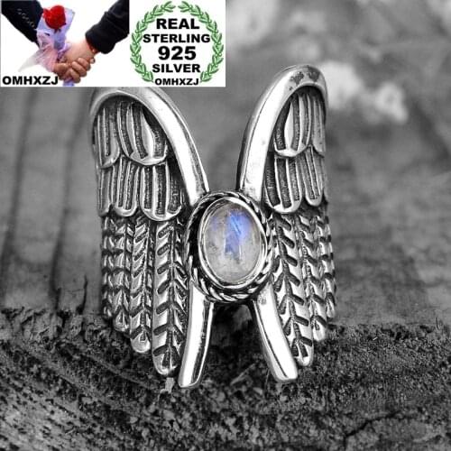 OMHXZJ Wholesale RR1187 European Fashion Hot Fine Woman Girl Party Birthday Wedding Gift Wing Moonstone 925 Sterling Silver Ring