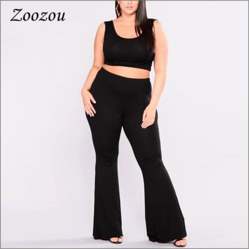 Plus Size Flare Pants Crop Top Sets Summer Backless Tank Tops Wide Leg Pants 2 Piece Sets Womens Black Sleeveless Outfit Custom