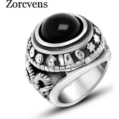 Modyle Cool Men Retro Black Red Stone Stainless Steel Vintage Ring for Men