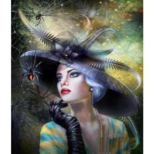 Diy Square Diamond Painting Beautiful Hat Woman and Spider Beauty Picture of Mosaic Home Decor Gift DIY/decoration/Souvenir