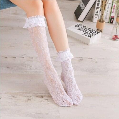 Lolita 1 pair of lady goddess mid-tube calf hollow socks, lace piled lace net stockings