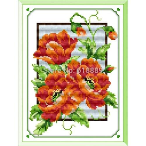 Poppy(2) Counted Cross Stitch 14CT Handmade Cotton Cross Stitch Sets flowers Cross Stitch Kits Embroidery Needlework