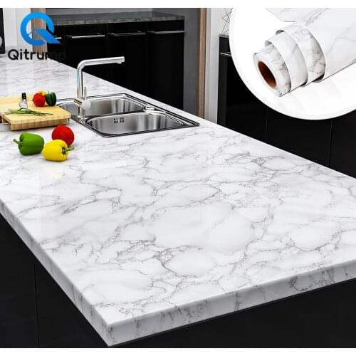 Oil Proof Marble Kitchen Vinyl Stickers Film Waterproof Wooden Wallpaper Self Adhesive for Cabinet Desktop Furniture Renovation