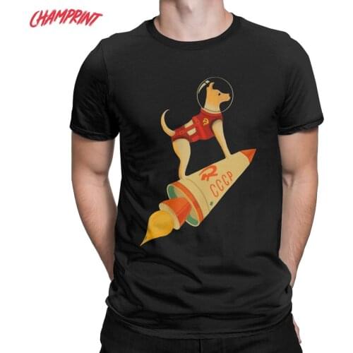 Laika The CCCP Soviet Russia Super Space Rocket Dog Mens T Shirts Hipster Tee Shirt O Neck T-Shirt 100% Cotton Clothing
