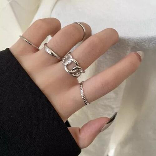 Punk Gold Wide Chain Rings Set For Women Girls Fashion Irregular Finger Thin Rings Gift 2021 Female Jewelry Party