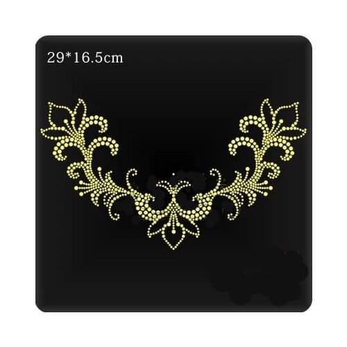 Neckline patches hot fix rhinestones iron on transfers motif iron on crystal transfers design for socks pant seam