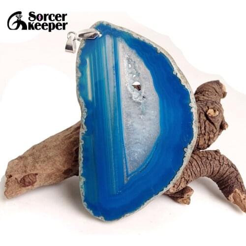 Natural Gem Stone Jewelry Multi-color Rough Art Botswana Agates Slice Beads Pendant Necklace New Trendy Gift for mens BD224