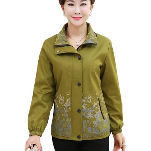 New 2020 Spring Autumn Jacket Middle-aged Elderly Mothers Coat Casual Zipper Printing Windbreaker Outerwear Female Tops 5XL