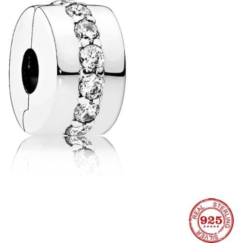 New Original Silver Color White Stone Clip Diy Bead Charm Fit European Pandora Charms Bracelet Bangles Diy Jewelry P374-Bai