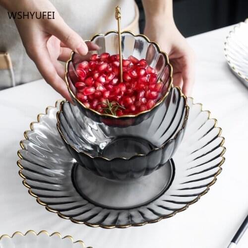 Phnom Penh Transparent Glass Salad Bowl Single Cute Fruit Plate Large Bowl Creative Personality Household Japanese Tableware