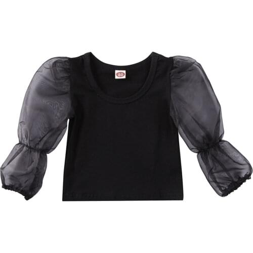 Pudcoco 2020 Fashion Baby Girls Summer Tops Long Puff Sleeve Crop Top Toddler Kids Casual Shirts O-neck Solid Color Blouse 6M-5T