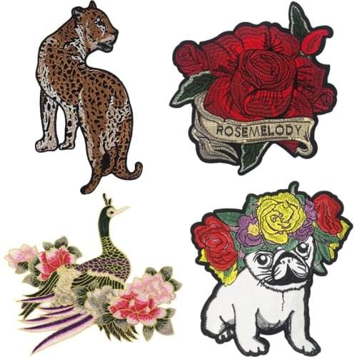 Rose Flower Peacock Tiger Flower Dog Embroidery Applique Sew on Patches Decoration Clothing DIY Craft Sewing Accessories