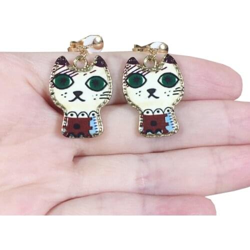 Korea Style Cat Shape Enamel Clip on Earrings Without Piercing for Girls Women Party Cute Lovely No Hole Ear Clip jewelry