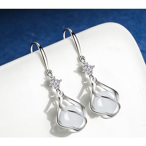 925 Sterling Silver Charm Ear Hooks Water Drop Earrings For Women Girls Jewelry Pendientes Accessories Twist Crystal Dangle Gift