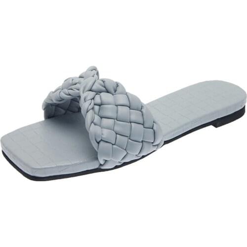 New Fashion Weave Slippers Women Square Toe Flat Casual Shoes Women Slide 2021 Summer Flip Flops Beach Sandal Slipper Big Size42