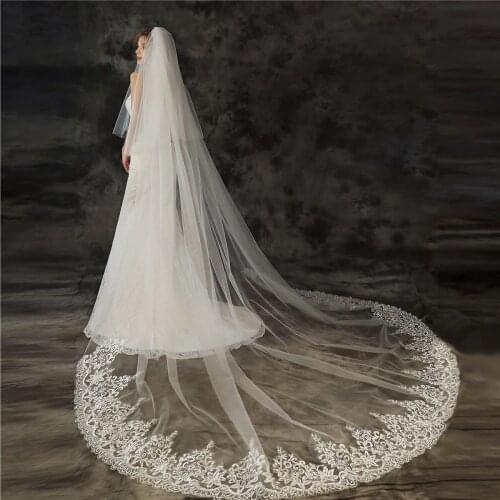 Wedding Dress With Comb 2021 New Luxury Lace Edge One-layer Appliqued Cathedral Veil 3m Bridal Veils