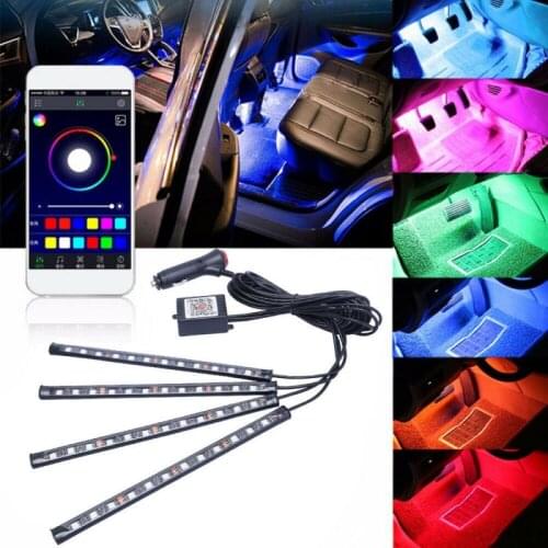 4x12LED RGB Car Interior Atmosphere Footwell Strip Light USB Charger Decor Light