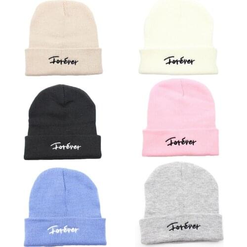 Men Women Knitted Hat Embroidery Forever Beanie Skullcap Cap Cuff Brimless Retro Unisex HipHop Elastic Warm Winter Ski Beanie Hat