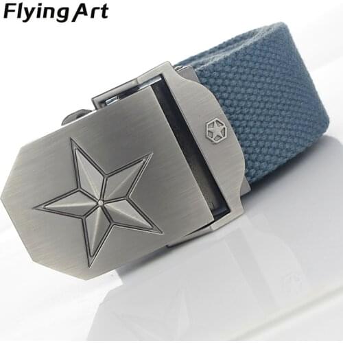 Hot Personality pentagram automatic buckle belt High quality 4mm thick, 3.8cm with canvas belts For woman Cowboy belts for men