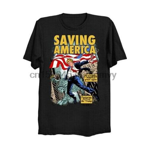 President Trump Saving America MAGA Comic Cover Funny Politic Black T-shirt