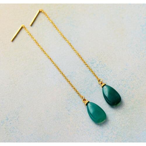 Luxury Women Earrings Teardrop Onyx Long Chain Dangle Earring Unique Fashion Bold Lady Gems Stones Jewelry Bijoux Dropshipping