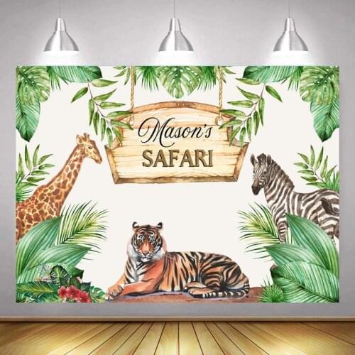 Animals Safari Jungle Party Backdrops Photography Tropical Tiger Animals King Kids Birthday Backgrounds Table Decor Poster
