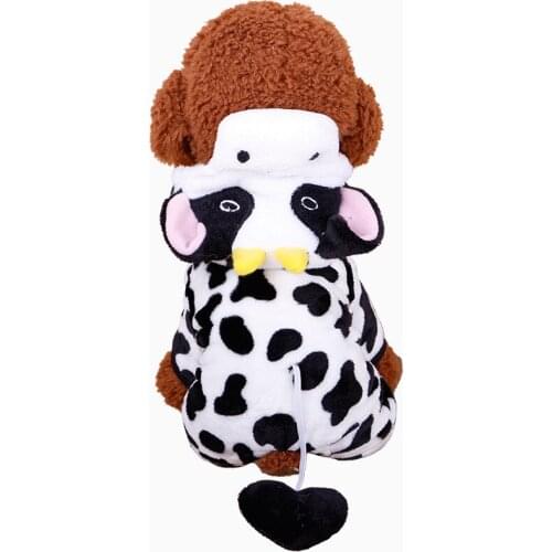 Winter Dog Coat Dog Interesting Cow Spotted Pajamas Fluffy Dog Jumpsuit and Comfortable Soft Puppy Clothes Pet Clothing