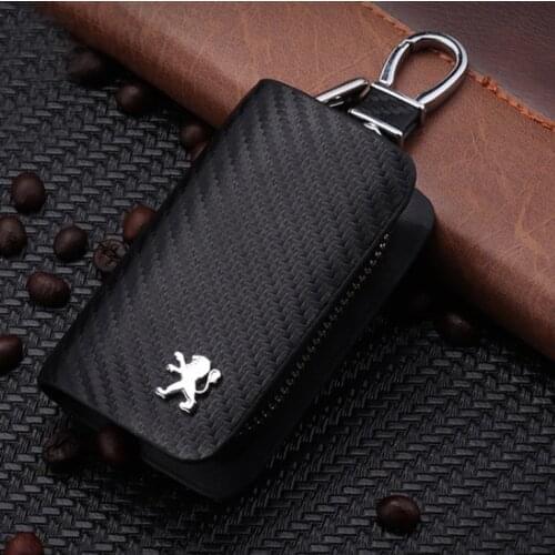 1pc boyfriend gift High-end leather car keychain bag for Peugeot badge car-styling pendant keyring 4S auto accessories key case