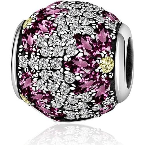 2019 NEW 100% 925 Sterling Silver Red Shining Gems Leaves Beaded Charm Suitable DIY Bracelet Women Gift Original Jewelry