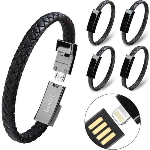 5Pcs Leather Wireless Usb Bracelete Quick Charger Cable Sports Portabl for IPhone 6/7/8 X Xs Plus