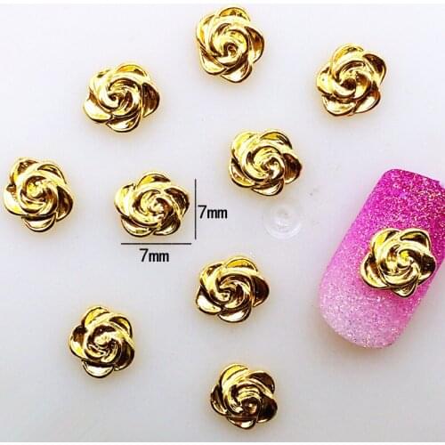 50pcs/pack Japan Korea Alloy Nail Art 3D Gold Silver Rose Flower Metal Accessorie Collection for Phototherapy Nail Sticker DIY