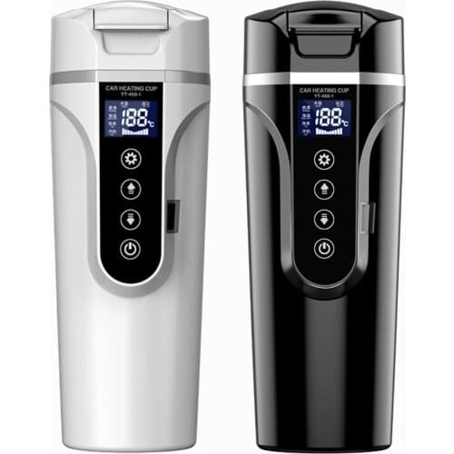 450ml Car Electric Heating Cup 12V/24V Stainless Steel Water Cup LCD Display Temperature Kettle Coffee Tea Milk Attractive