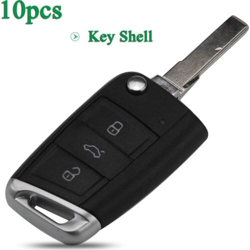 Bilchave 10pcs 3Buttons Flip Remote Key Shell Fob For VW Golf 7 GTI MK7 Skoda Octavia A7 Seat With Uncut Blade Replacement