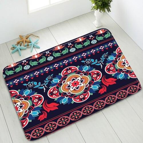 Bohemian Mandala Non-Slip Bathroom Mat Indian Ethnic Style Flowers Entrance Doormat Absorbent Carpet Washable Indoor Floor Mats