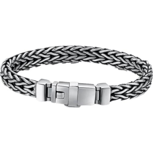 New solid s925 pure silver mens bracelet fashion and personality handmade buckle bracelet retro ethnic style chain for men